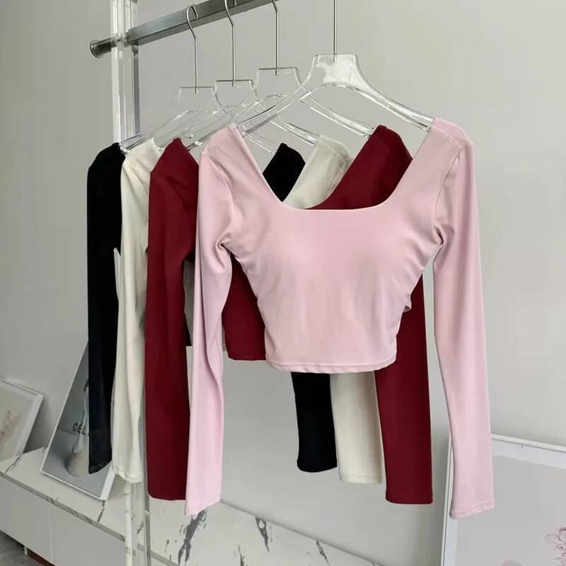 Women's Long Sleeve Yoga Cross Back Fitness Exercise Suit Fixed Chest Cushion Comfortable Sports Bra Top