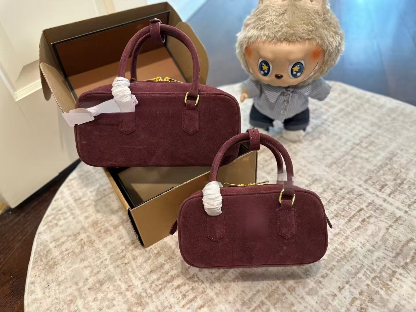 Winter new fashion designer bag multifunctional suede bowling bag light luxury handbag women's shoulder crossbody bag handbag