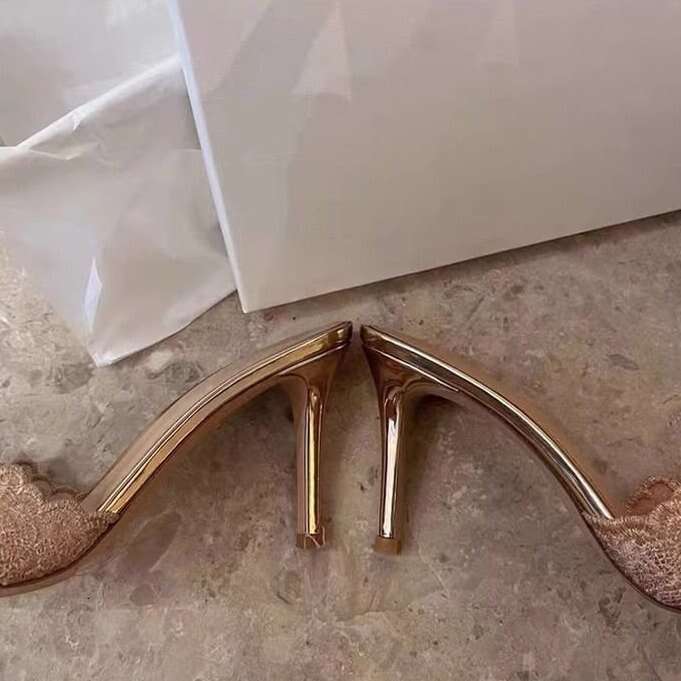 Woman Sandals New Slippers Champagne Gold Embroidered Sexy Pointed Banquet High Heels For Women
