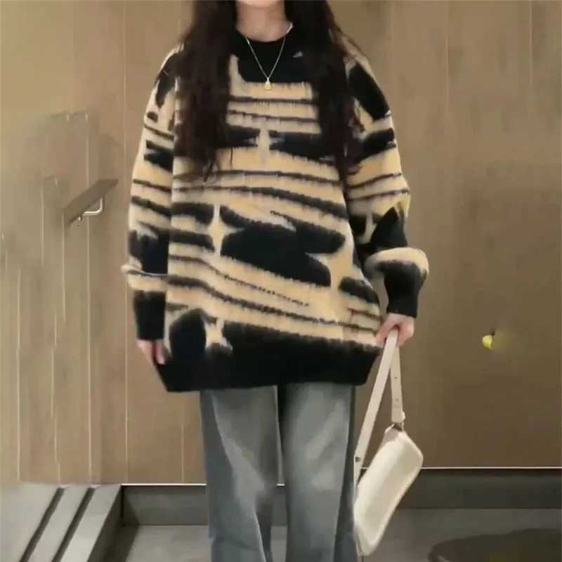 Fashion American Lazy Retro Style Star Pullovers Collision Color Womens Autumn and Winter Trend Versatile Student Knitting Sweaters Y251110