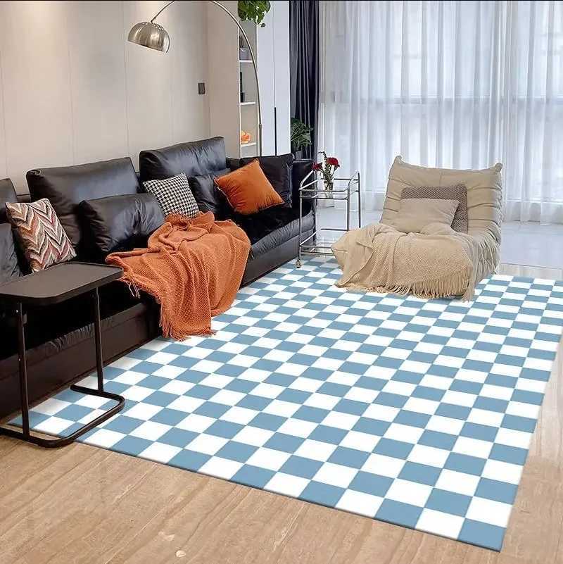 VIKAMA Carpet Checkered Living Room and Bedroom Carpet Green and White Checkered Modern Ins Moroccan Floor Mat Home Decoration Y251110