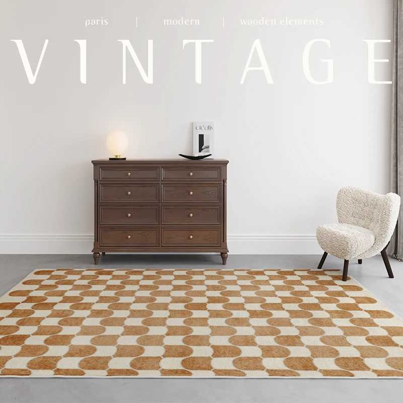 French Retro Rugs for Bedroom Checkerboard Living Room Decoration Carpet Ins Wind Plaid Bedside Floor Mat Large Area Plush Rug Y251110