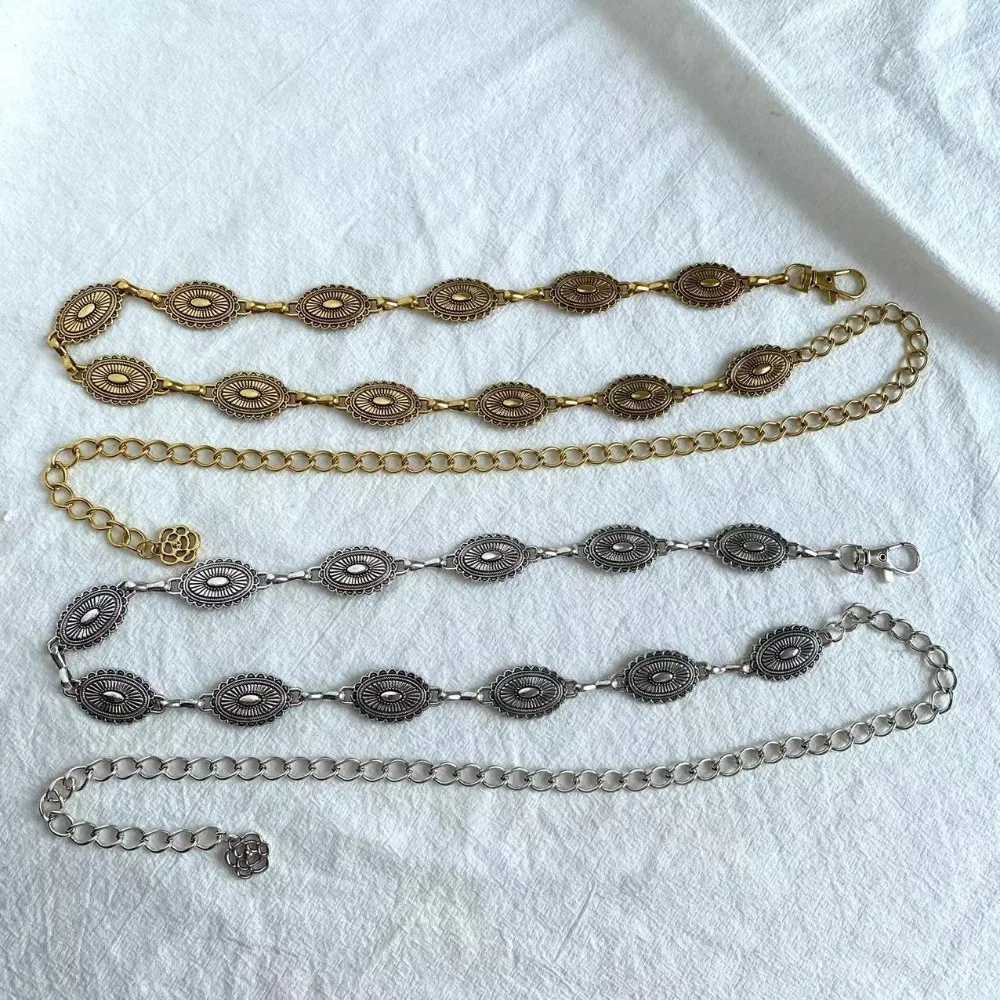 Fashionable metal Wens waist chain adjustable and durable retro waist chain gold/silver carved chain strap X250410