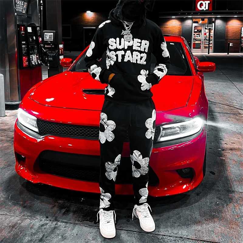 Mens Tracksuit 2 Pieces Sets Hooded Sweatshirt Drawstring Pants Letter Print Hoodies Sportswear Hip Hop Women Autumn Tracksuit W251110