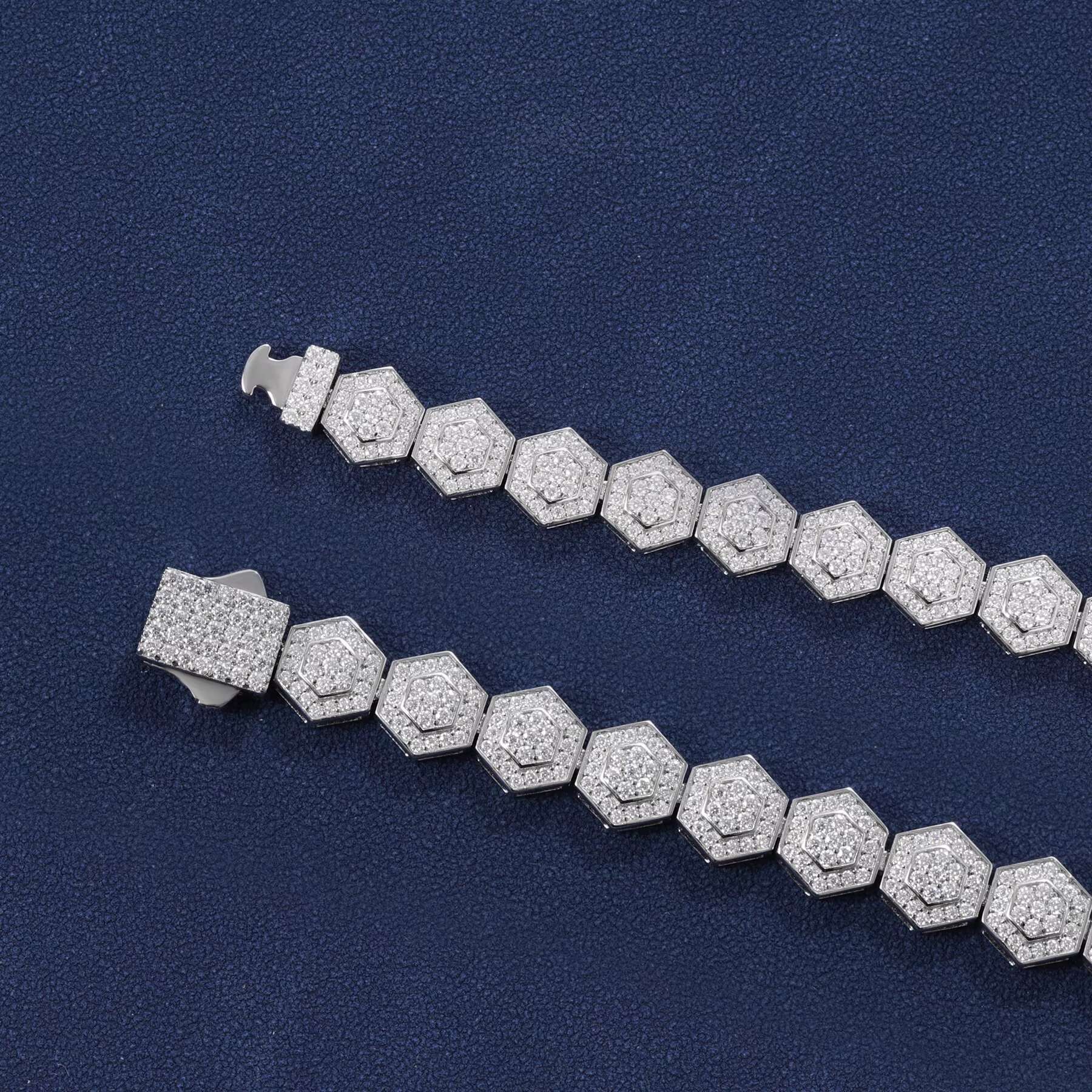 Bling Iced Out Mens 925 Sterling Silver Geometric Bracelet 9mm VVS Moissanite Diamond Hexagon Gold Plated for Gift