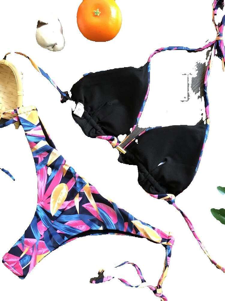Ruotongsept sexy mini set 2022 new feather print headband women's swimsuit Brazilian bikini