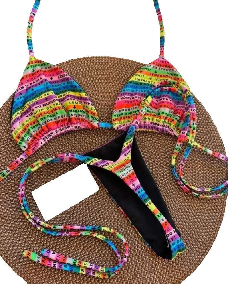 Ruotonsept letter printed color mini thong women's two-piece set bikini swimsuit