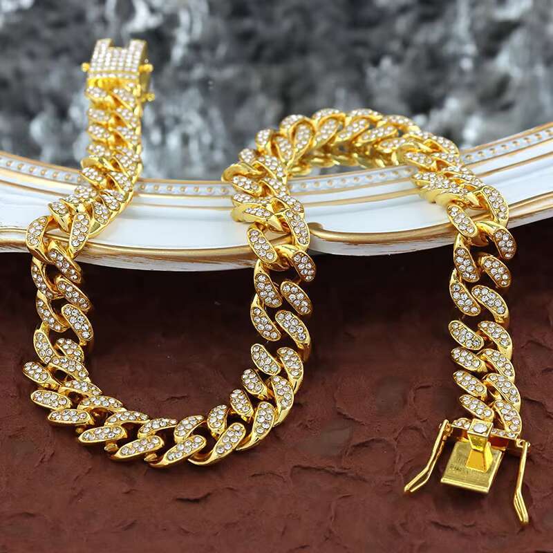 High quality 12mm gold-plated fashionable body chain rap style necklace hip-hop pearl jewelry