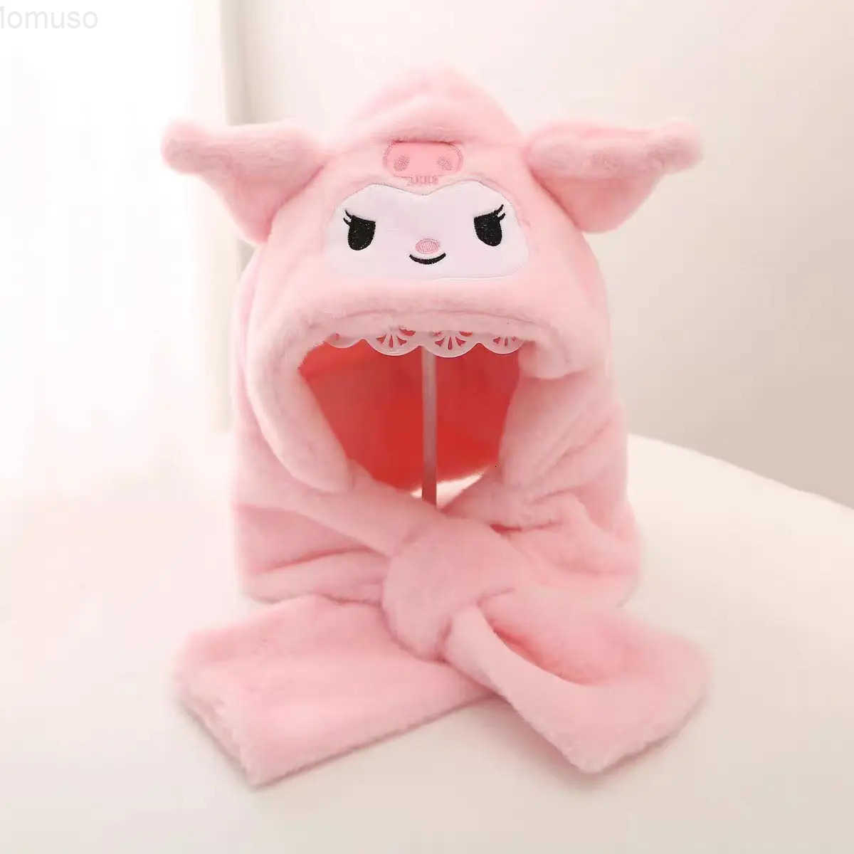 Sanrio My Melody cartoon cute student hat creative girls baby winter windproof warm coral fleece scarf hat two-in-one gift H251110