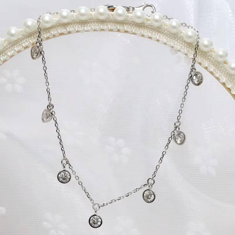 Custom Moissanite Anklet 5mm VVS Round Moissanite Diamond Silver925 Women Anklet Chain Foot Jewelry
