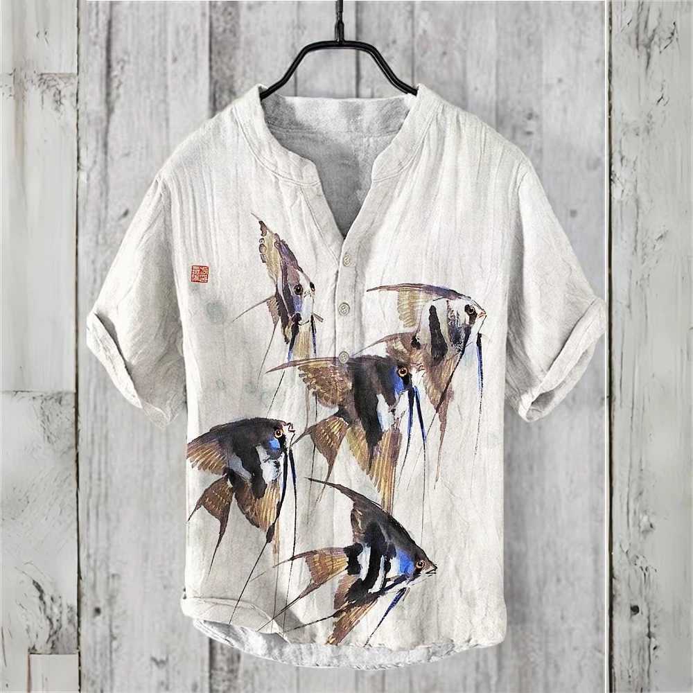 Mens short sleeved shirt imitating linen shirt hot selling casual Japanese retro Hawaiian vacation mens clothing X2504101