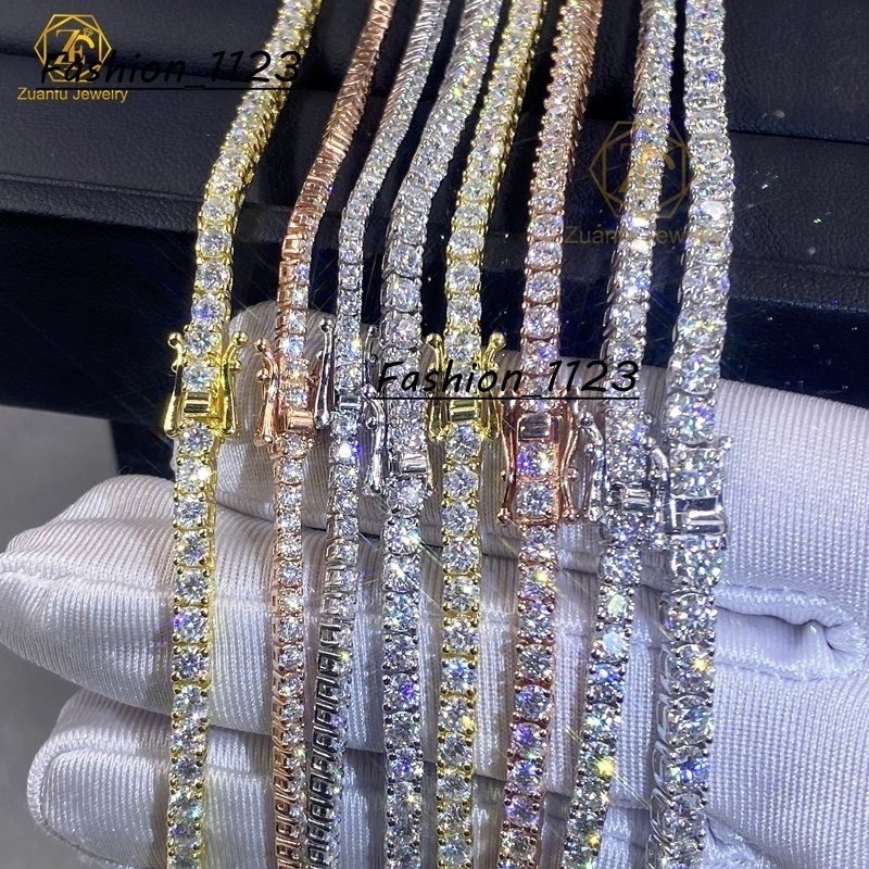 Luxury Custom 925 VVS Sterling Silver Moissanite Tennis Chain 2MM-5MM Diamond Hip Hop Necklace for Women and Men