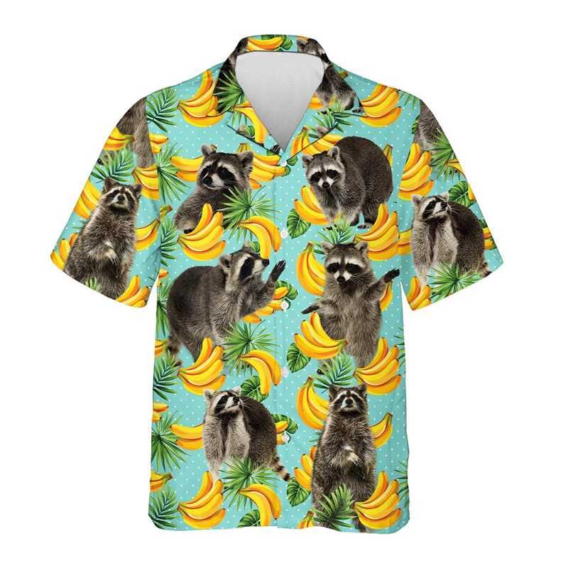 Interesting Raccoon 3D Printed Mens Hawaiian Casual Short Sleeve Collar Shirt Womens Childrens Summer Holiday Short Sleeve Shirt X250410