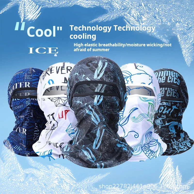 Summer Cool Balaclava Ice Silk Bicycle Full Face Hat Sunscreen and UV Protection Sports Face Cover Headwear Motorcycle Mens Hat 250408