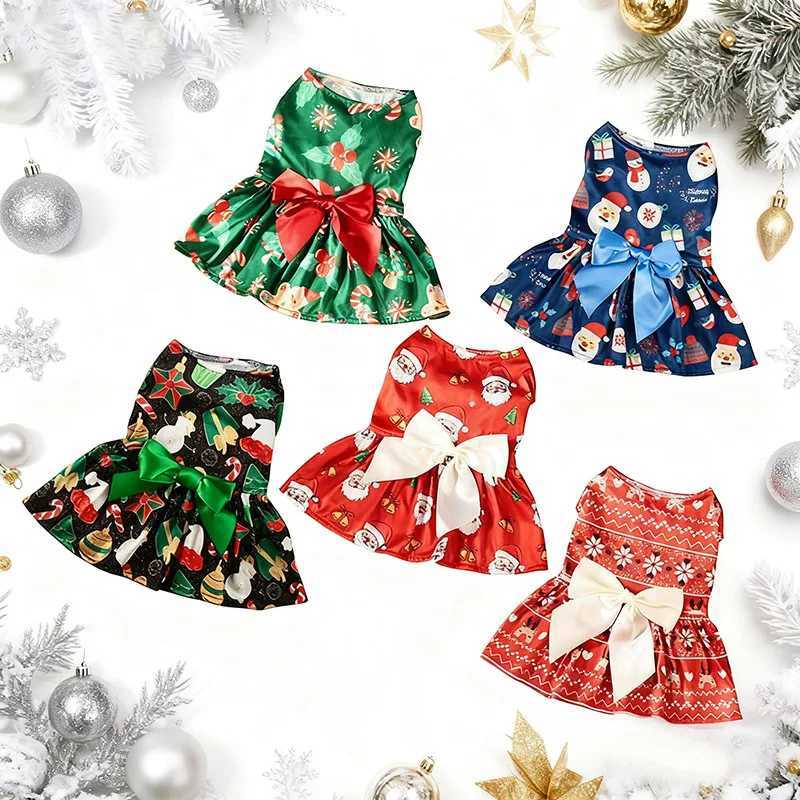 Christmas Dog Dress with Bow Festive Printed Pet Skirt Lightweight Holiday Outfit Sizes M6XL for Small to Large Dogs J251110