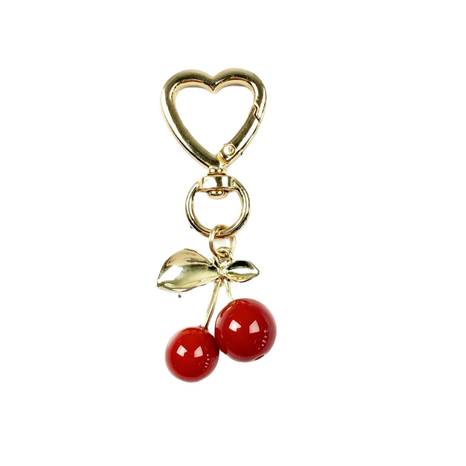Fresh & Elegant Cherry Shiny Heart Buckle Keychain Fruit Cherry Bag Charm Exquisite Purse Pendant