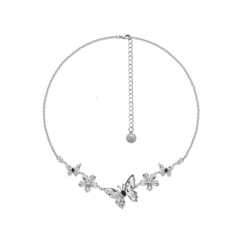 Ancient Style Calligraphy Butterfly Necklace for Women, Zircon, Non-Fading, Light Luxury, Versatile Sweater Chain, Exquisite Wholesale Jewelry Trend