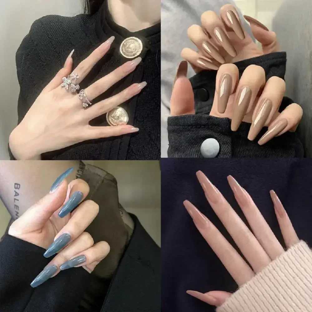 24 pieces/box Fashion Fake Nails Artificial Milk White Pink Gradient Long Ballet Nail Tip Fully Covered Acrylic Fake Nails W250410