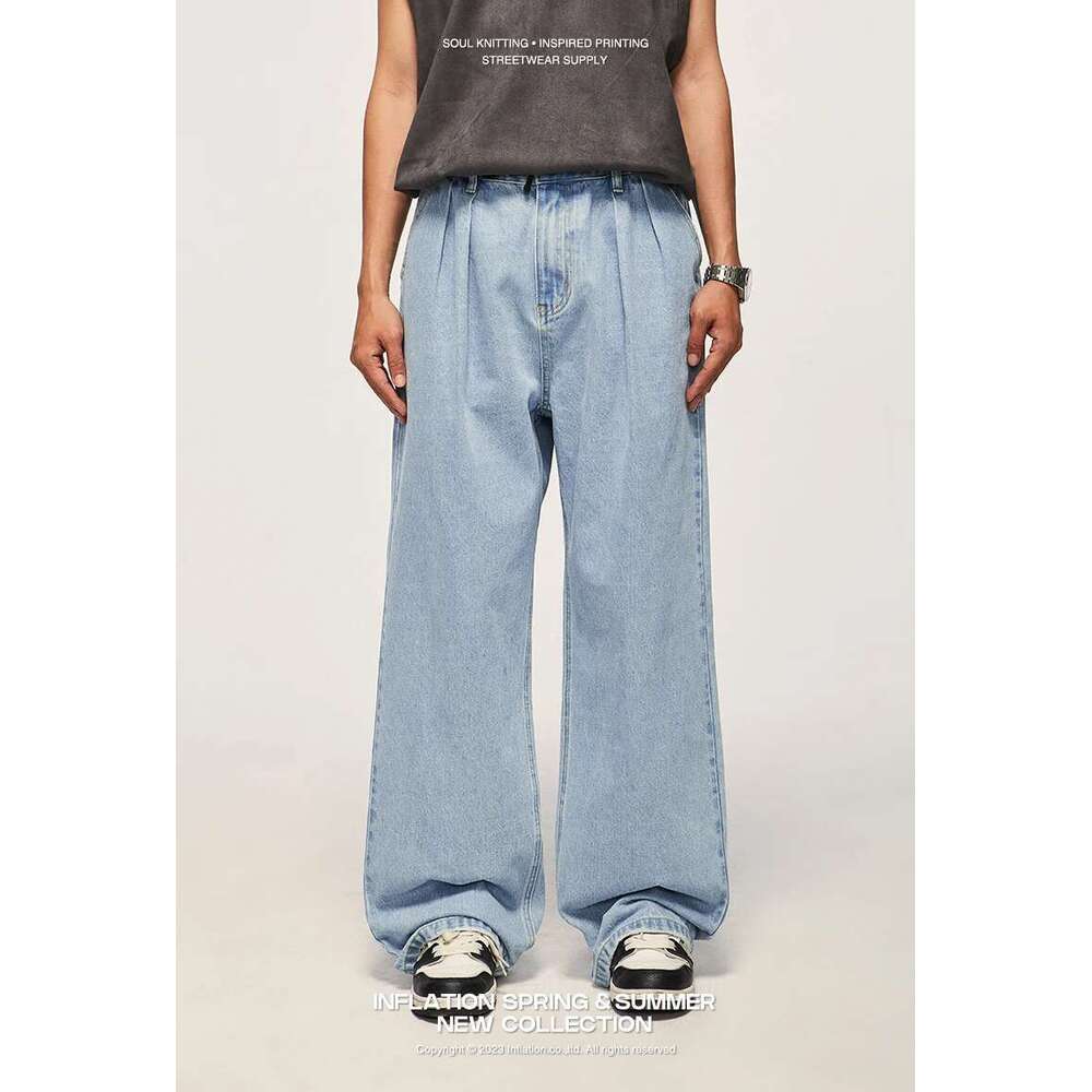 Brown Retro Washed Denim Pants Unisex Classic Straight Leg Jeans Male Trouesr Plus Size
