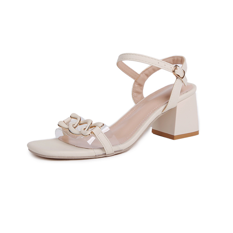 Square headed slippers free Shipping Thick heeled shoes with high heels Wearing slippers outside One character strip High heeled sandals new