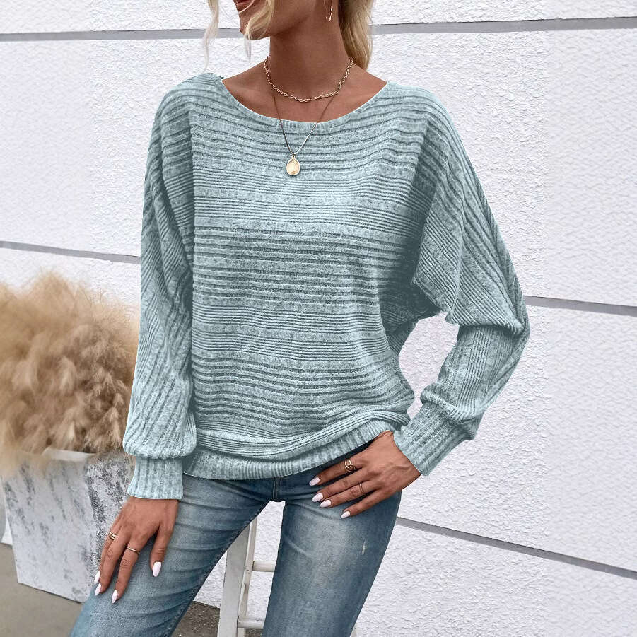 2025 European and American Amazon Autumn Winter New Comfortable Casual Solid Color Long Sleeve Round Neck Patchwork Pullover Top T-Shirt for Women