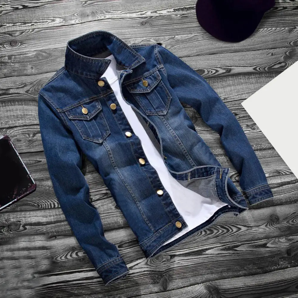 Mens denim jacket autumn mens retro streetwear fashionable slim button 250401
