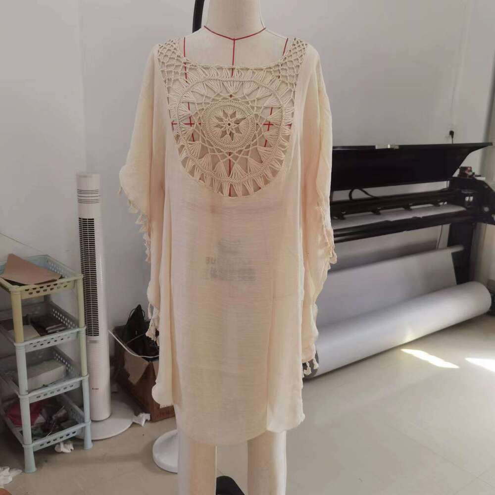 Summer Hand Hook Flower Splicing Beach Skirt Loose Large Vacation Sunscreen Women's Top 2025 New Casual Fashion Trendy Clothing