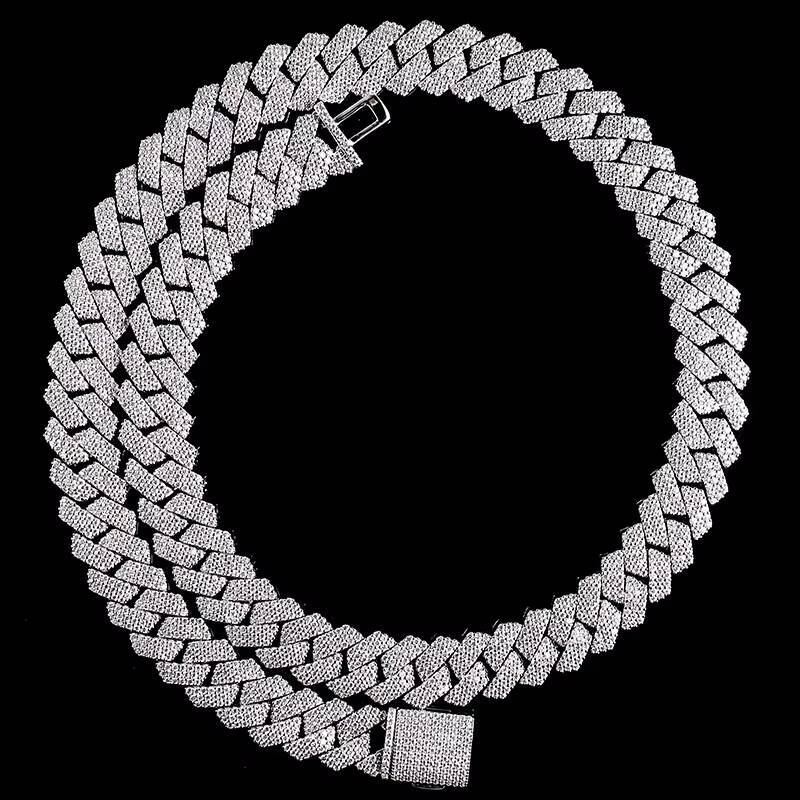 Wholesale Price 3 Row Moissanite Cuban Chain Necklace 15mm Ready to Ship Sterling Silver Style for Men Style Gift Necklace