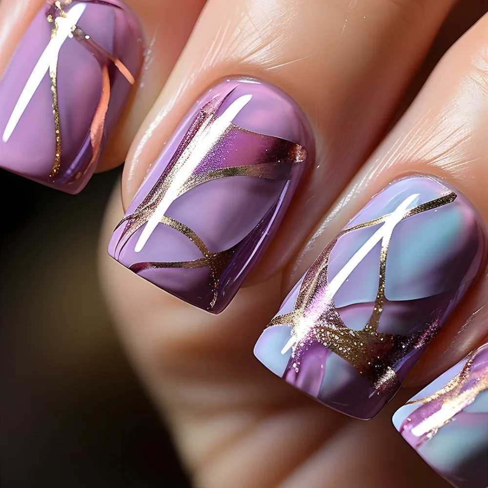 24 fashionable fake nails with short square heads artistic green leopard printing design artificial full set of nail tips W250410