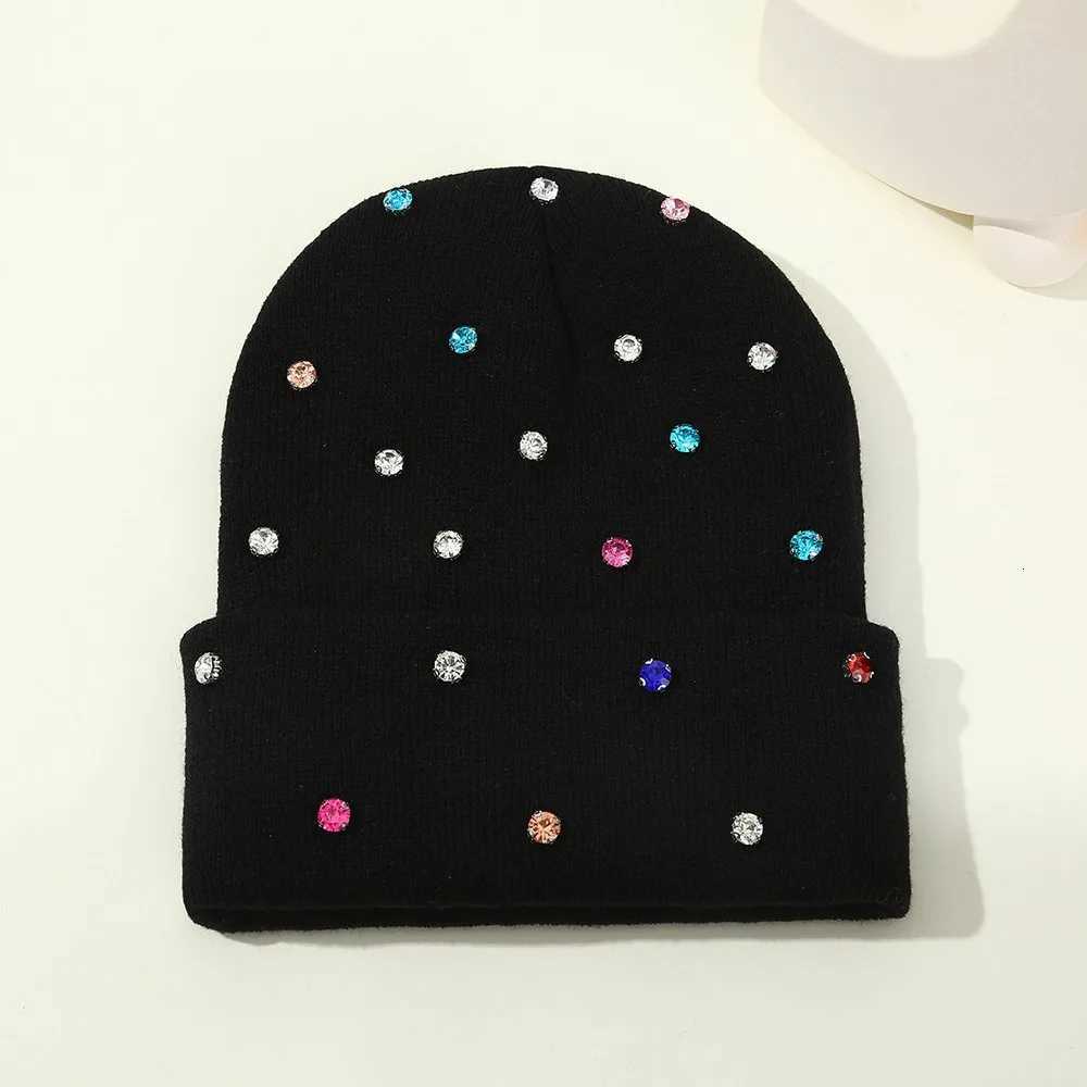 Soft Winter Knit Beanie with Rhinestones Cozy Ladies Slouchy Cap for Fall Winter Street StyleXJ251110