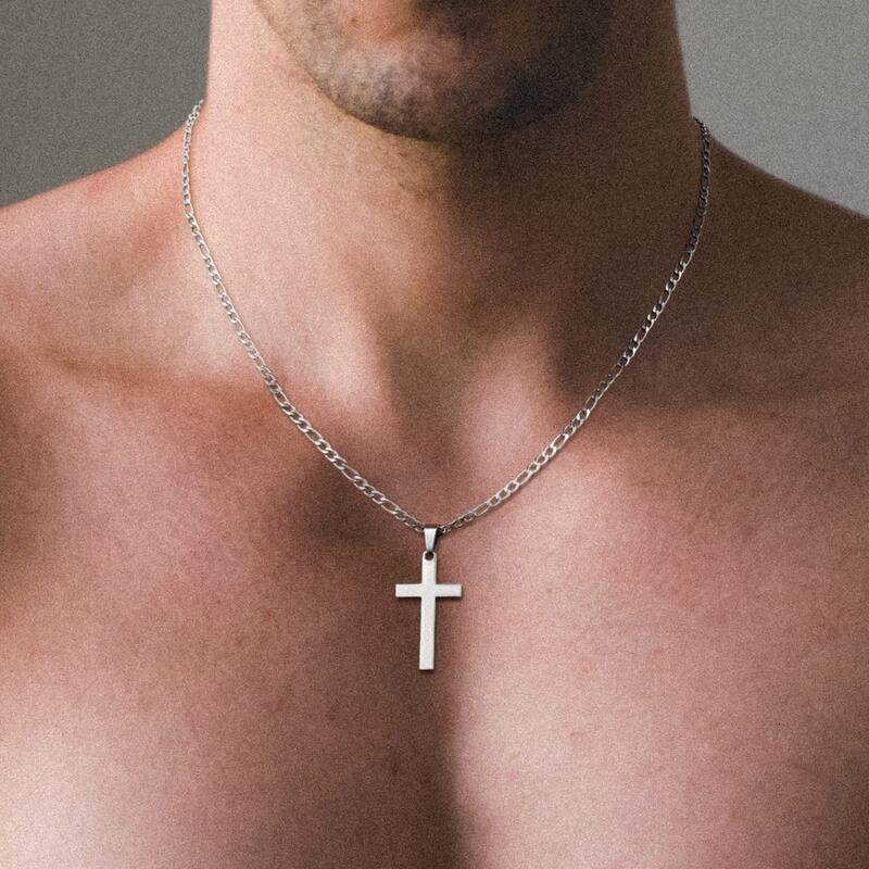 Hot selg stainless steel cross necklace for men's Figaro chain black sier gold ten pendant