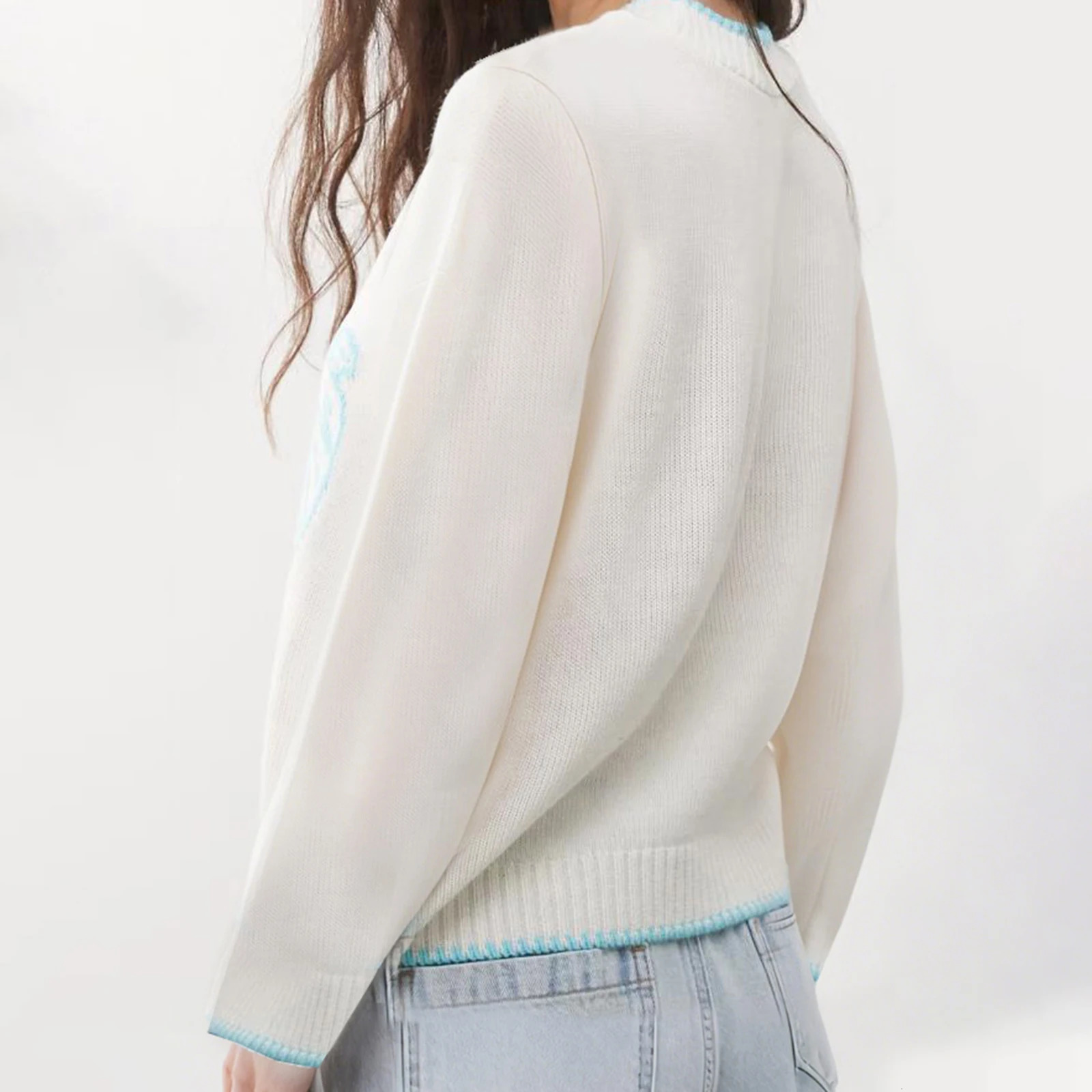 Combhasaki Women Graphic Casual Sweater Y2K Crab/Lobster Pattern Crew Neck Long Sleeve Pullover Knitwear Tops Streetwear 251105