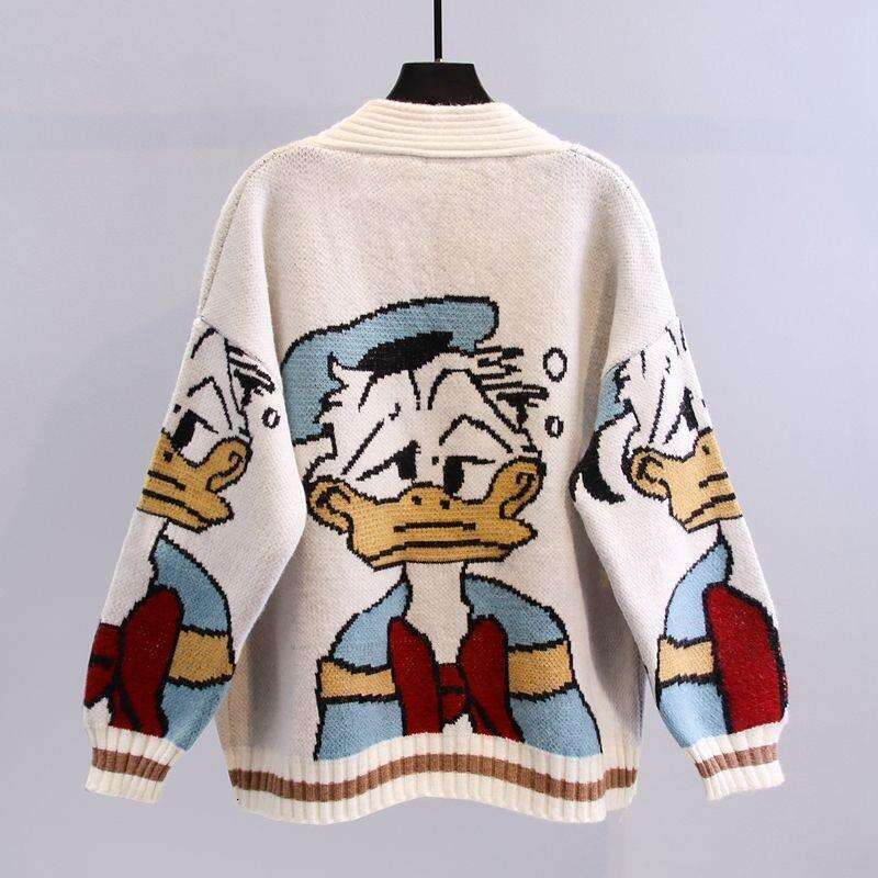 Japanese Cartoon Sweater Coat for Women, Autumn Winter 2025 New Lazy Style Loose Fit Outerwear Versatile Thick Knitted Cardigan