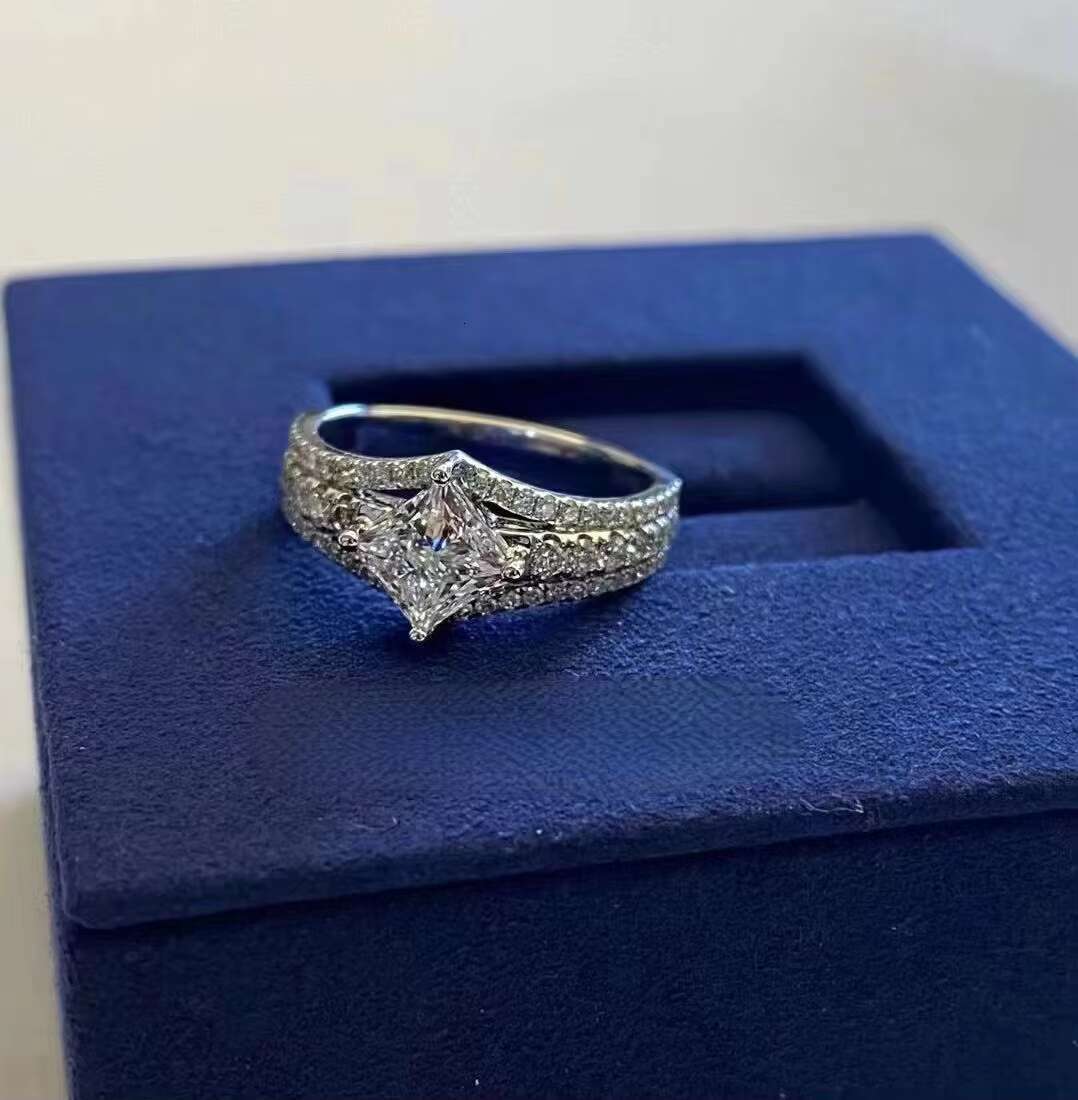 Womens Square Moissanite Diamond Ring 925 Silver Plated Multi-Layer Crown Wedding Ring D Color Wholesale Price