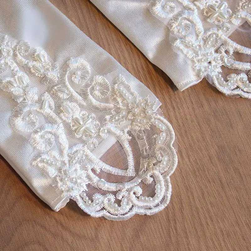 Elegant Lace Satin Bride Gloves Eblow Length White Lace Christmals Party Gloves Wedding Party Wedding Gloves L251110