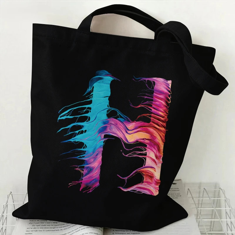 AZ 26 Letter Painting Graphic Handbag Fashion Canvas Tote Bags Female Large Capacity Supermarket Shopping Shoulder Bag 251110