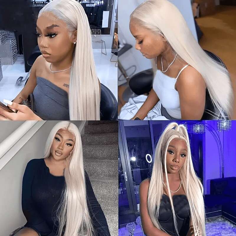 13X6 HD Transparent Lace Front Platinum Ice Blonde #60 - Pre-Plucked Glueless Human With 250% Density, Baby Hair For & Men, Bye Knots, Mother's D