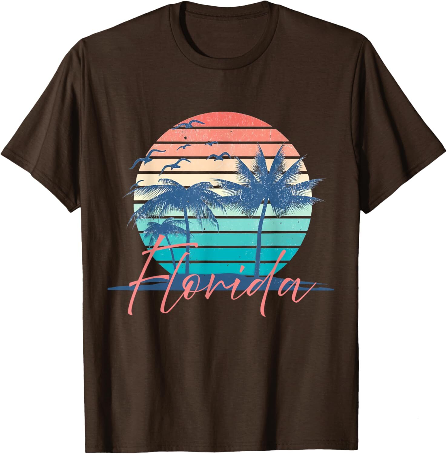 T shirt for Mens Florida Vintage Summer Vibes Beach Sunset Retro Palm Tree Graphic Tee Casual Tops Clothes Short sleeve cool