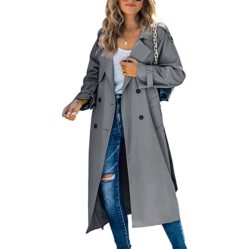 In Stock!Amazon Independent Station Cross-Border European American Style Women's Winter and Autumn Trench 2023 Export Coat