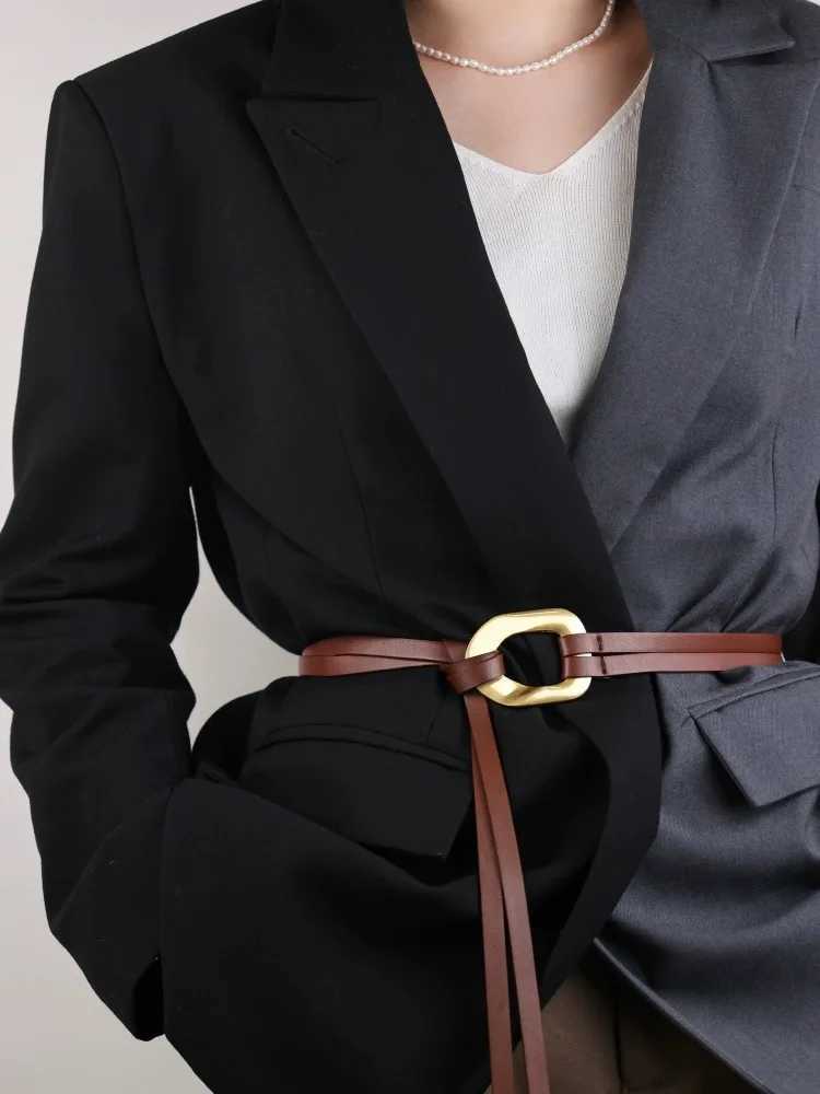 Knot Fem waist chain thin belt retro double-layer real belt gold buckle womens fashion belt X250410