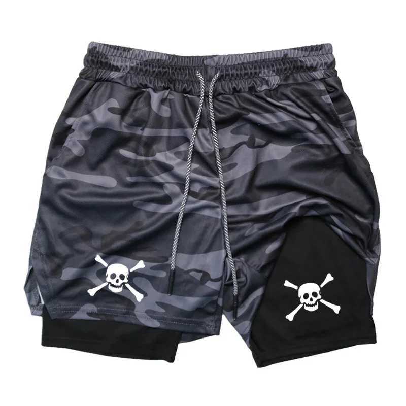 Running shorts skull printing sports training fitness gym bottom fitness net tight fitting shorts mens sportswear for summer 2024 X250410