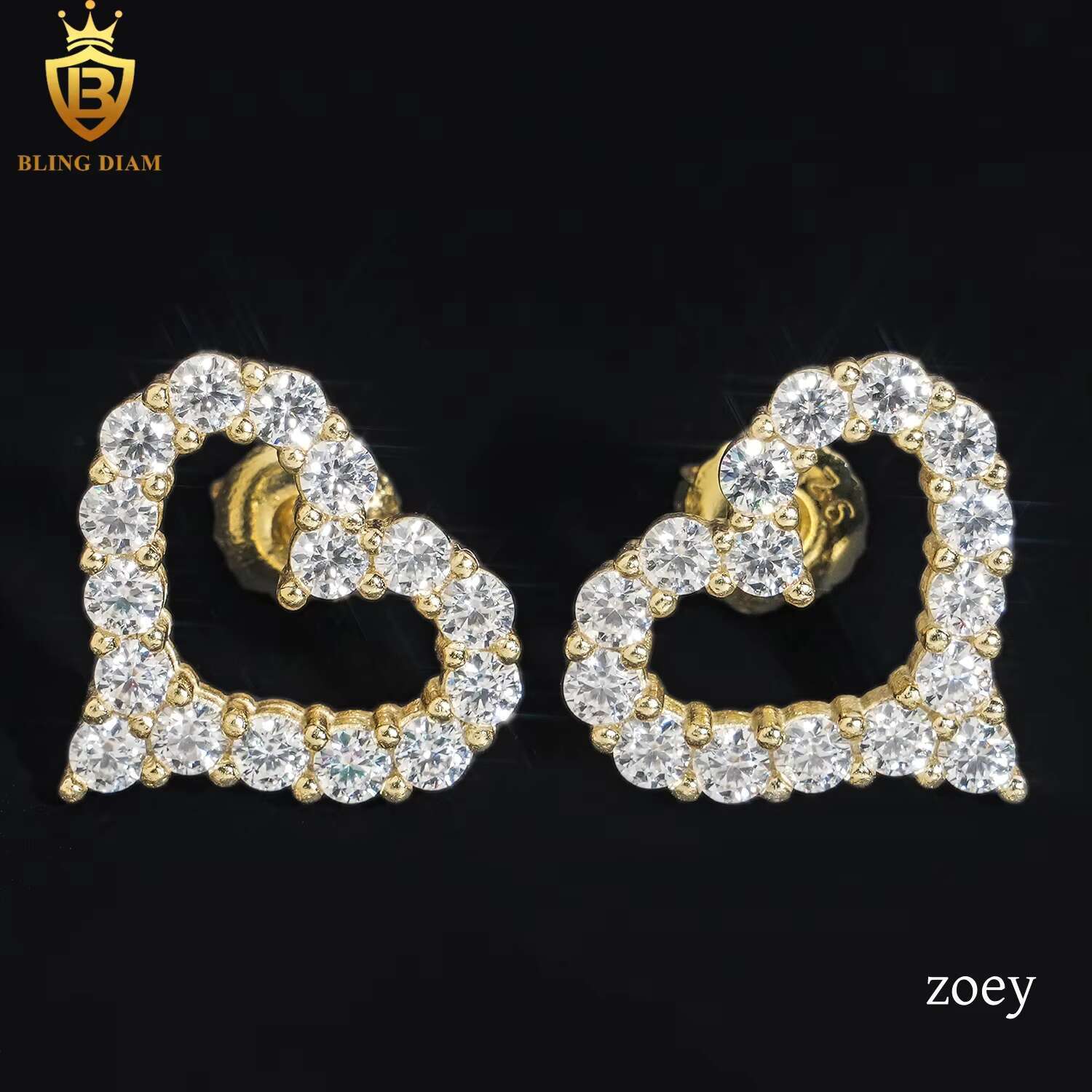 Fashion Jewelry 925 Sterling Silver Vvs Moissanite Heart Shapef Hoop Earrings Rose Gold Plated Gra Certificate