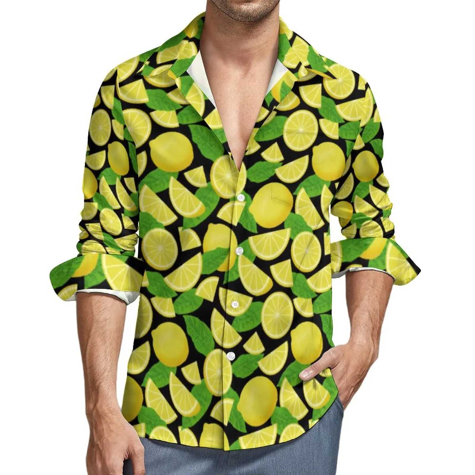 Fashion Mens Shirt 3D Yellow Lemon Printed Fruit Shirt Autumn Casual Shirt Trend Shirt Long Sleeve Pattern Clothing Top X250410
