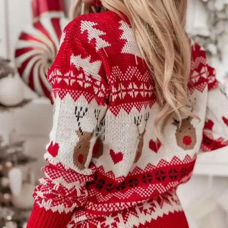 Merry Xmas Look 2025 Winter Womens Christmas Sweater Warm Soft Long Sleeve Knitwear Cute Elk Print Jumpers Female Pullover Top 251104