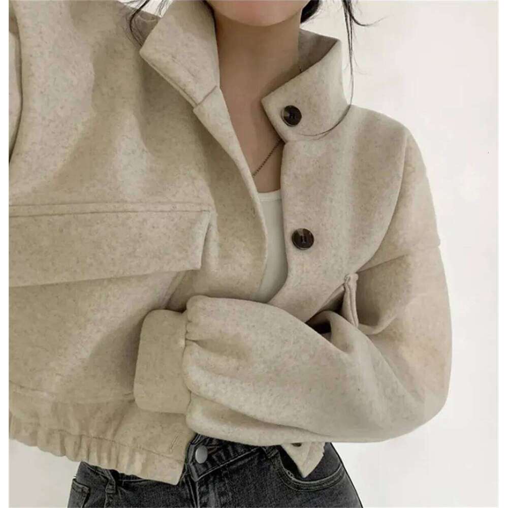 Korean Fashion Autumn Winter Coat Women New In Stand Neck Solid Button Loose Jacket Lady Casual Street Outwear Vintage Clothes