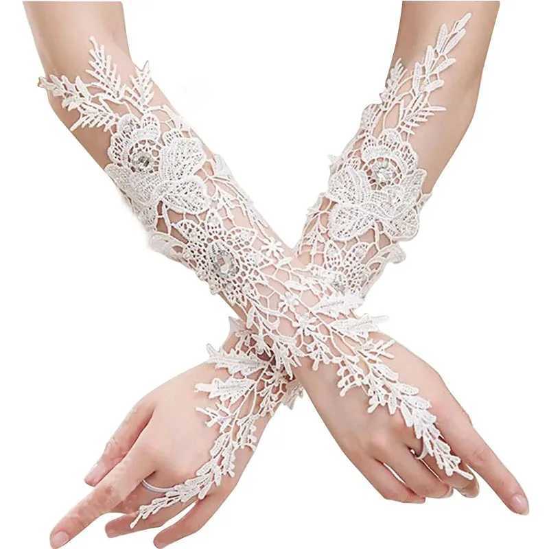 Bridal wedding gloves Lace Crystal Womens Wedding Gloves Fingerless Elbow Bridal Floral Ivory Long Accessory for Bride L251110