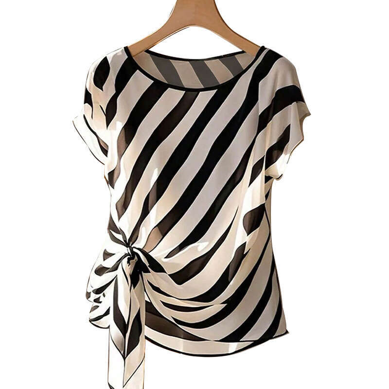 Cross-Border Amazon Foreign Trade Wish Women's Clothing 2025 Summer European and American Vacation Style Twill Shirt Tie Short Sleeve Top