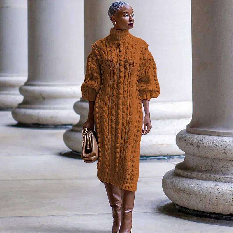 Streetwear Turtleneck Sweater Dress Women Autumn Winter Long Sleeve Elegant Ribbed Knitted Stretchy Warm Party Club Midi Dresses