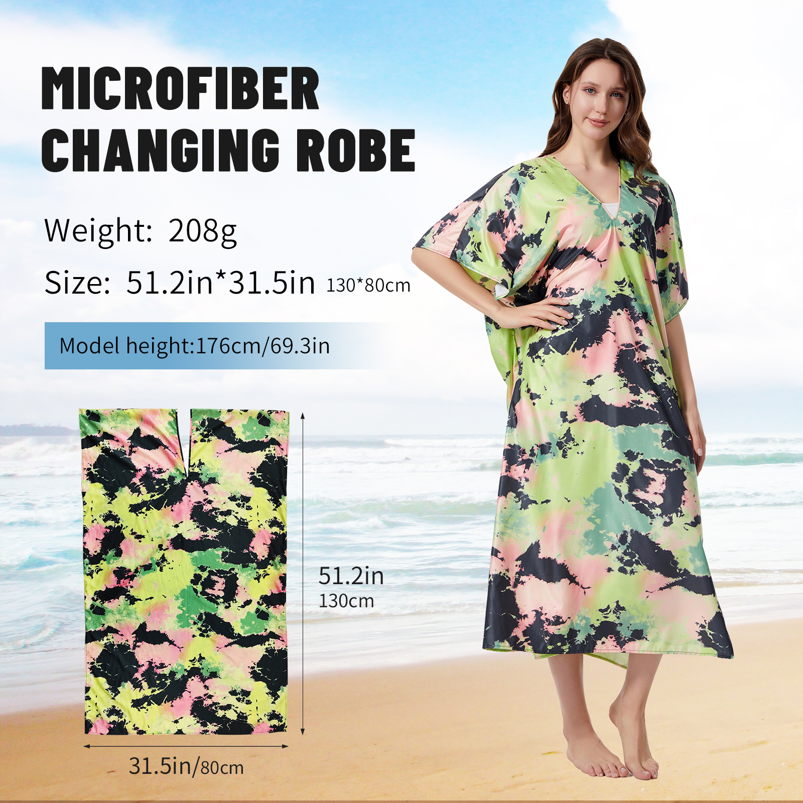 Beach Cover-Up Dress Kaftan - Lightweight Summer Random Print Elegant Special Collection for Poolside & Casual Outings, Beach Dress, Vacation Beachwea