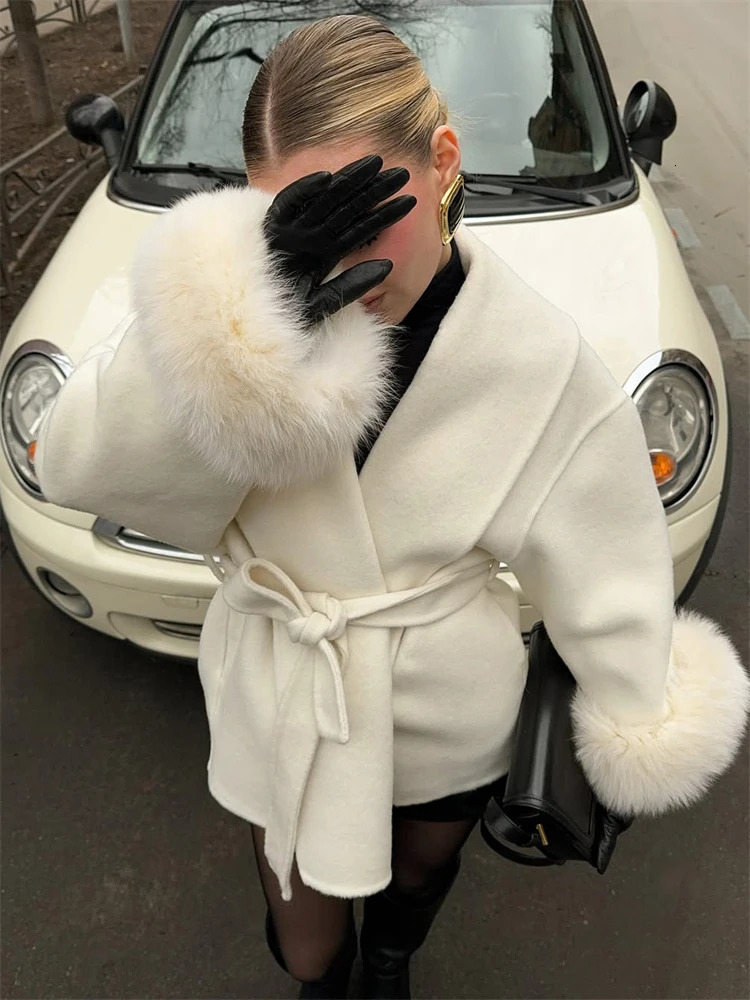 Trendix Fur Woolen Womens Autumn Coat Fashion Patchwork DoubleSided Wool Overcoat Elegant Office Jacket 251105